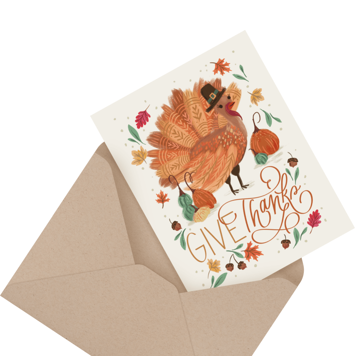 painted turkeys happy thanksgiving card in envelope