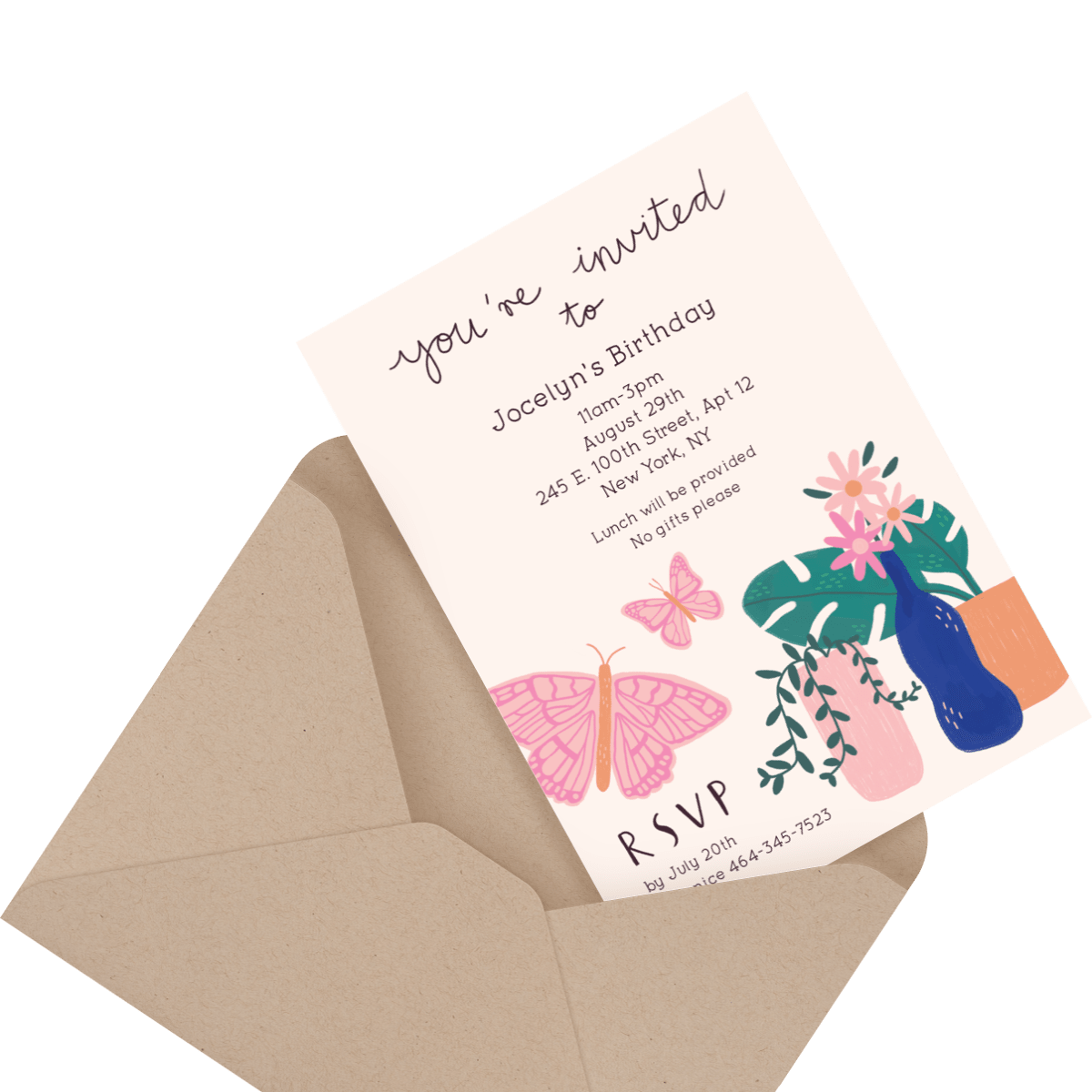 charcoal custom invitation in envelope