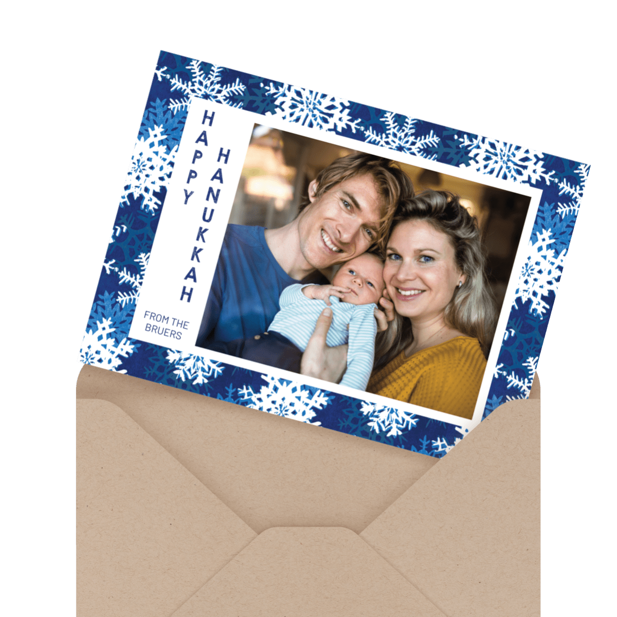 simple blue photo hanukkah card