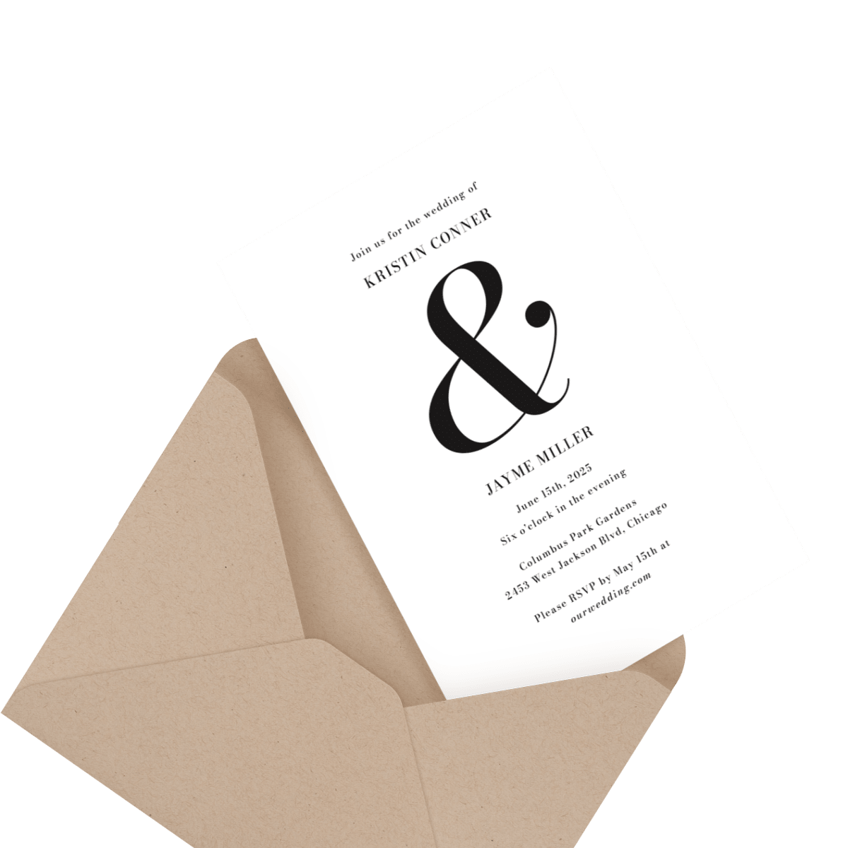 floral custom wedding invite in envelope